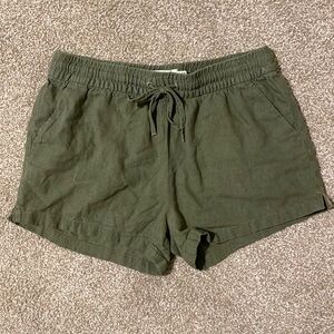 H&M Women's Olive Green Linen Blend Casual Drawstring Shorts Size 4